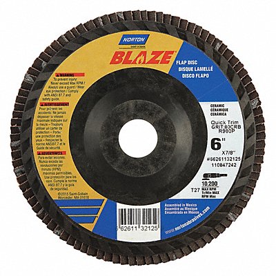 NORTON 66261132125 J5403 Fiber Disc 6 in Dia 7/8in Arbor 80 Grit