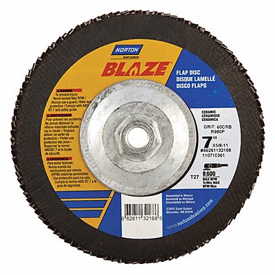 NORTON 66261132168 Fiber Disc 7 in Dia 5/8in Arbor 60 Grit