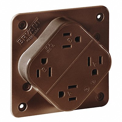 GRAINGER 1254B Receptacle Brown 15A Back/Side 125VAC