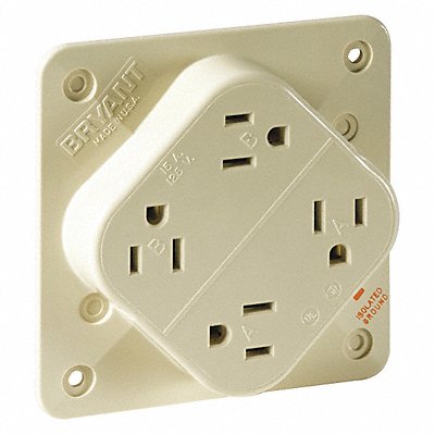 GRAINGER 1254SIA Receptacle Ivory 15 A 2P3W Back Side 1PK
