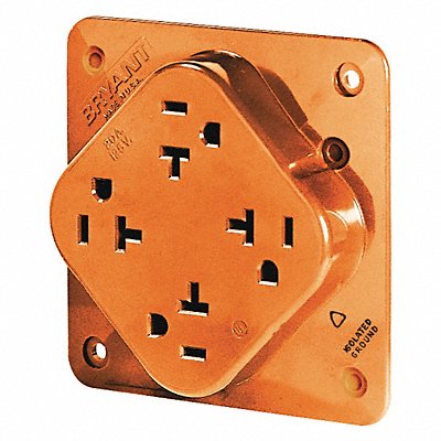 GRAINGER 21254IGO Receptacle Orange Quad Outlet 20A 125VAC