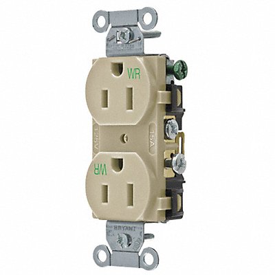 GRAINGER CBRS15IWR Receptacle Ivory 15 A 2P3W Back Side 1PK