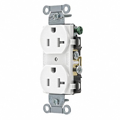 GRAINGER BRYCRS20W Receptacle White 20A Duplex Outlet Nylon