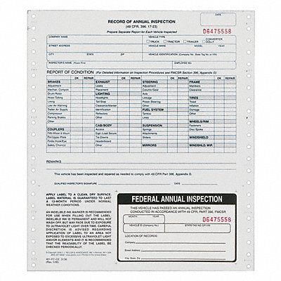 JJ KELLER 4024613 Vehicle Inspection Form Carbonless PK10