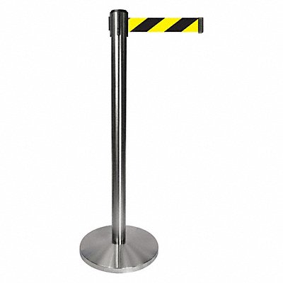 QUEUEWAY QPLUS1SD4 Barrier Post Grey Blk/Yllw Diagonal Belt