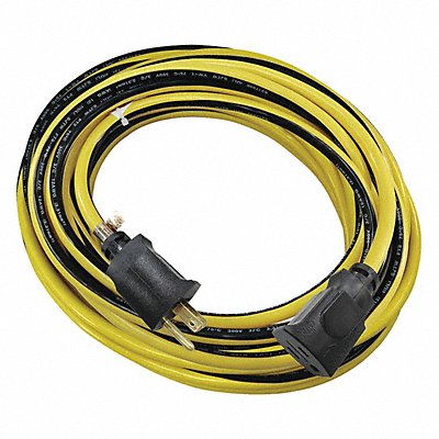 POWER FIRST 52NY24 Lock Ext Cord 25ft 12Ga 15A SJTW Yel/Blk