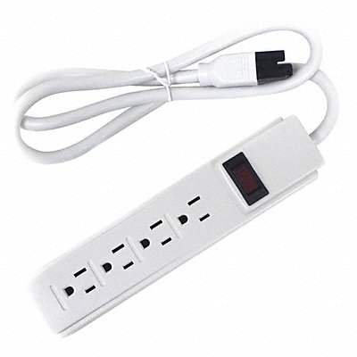 POWER FIRST 52NY40 Outlet Strip 4 Outlet 15A 8-17/64 L Wht