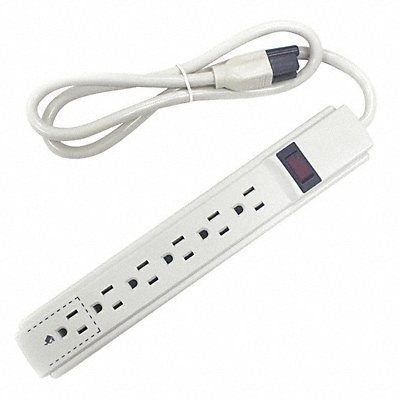 POWER FIRST 52NY41 Outlet Strip 6Outlet 15A 11-1/64 L Beige
