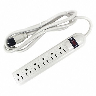 POWER FIRST 52NY43 Outlet Strip 6 Outlet 15A 9-5/8 L Beige