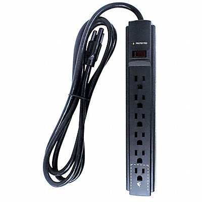 POWER FIRST 52NY56 Surge Protector Outlet Strip 6 ft Black