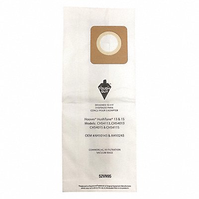 TOUGH GUY 52VN95 Vacuum Bag Paper 2-Ply Non-Reusable PK10