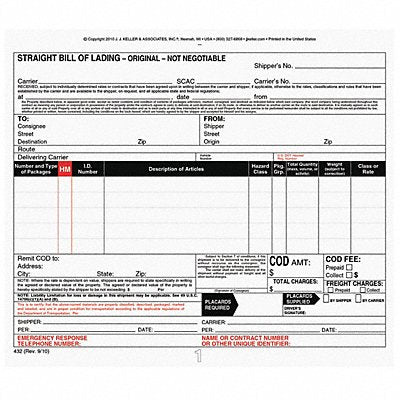 JJ KELLER 346 Bill of Lading Forms 3-Part Carbon PK5