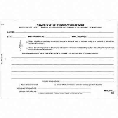 JJ KELLER 594 Simplified Vehicle Inspection Report