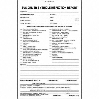 JJ KELLER 1976 Bus Driver Vehicle Inspection Report