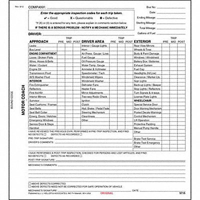 JJ KELLER 5715 NY Motor Coach Vehicle Inspection Report