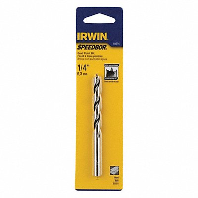 IRWIN 49614 Brad Point Drill Bit Steel 1/4 x2-9/16