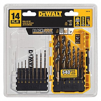 DEWALT DWA1184 Jobber Length Drill Set 14pc HSS