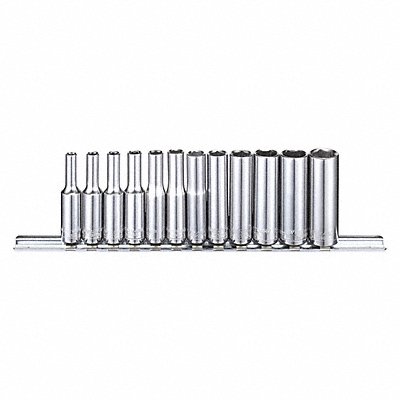 WESTWARD 53PN30 Socket Set Chrome 1/4-1 in 12Pt