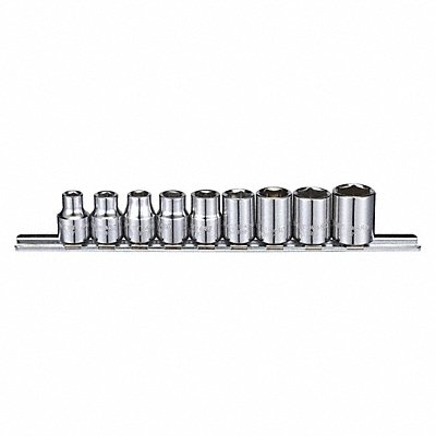 WESTWARD 53PN37 Socket Set Chrome Chrome 1/4-5/8 in