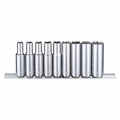 WESTWARD 53PN39 Socket Set Chrome 1/4in to 5/8in 6 Point