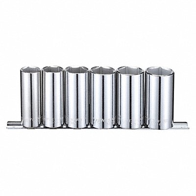 WESTWARD 53PN40 Socket Set Chrome 11/16 In to 1 In 6Pt