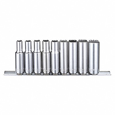 WESTWARD 53PN43 Socket Set Chrome 1/4 in to 5/8 in 12Pt
