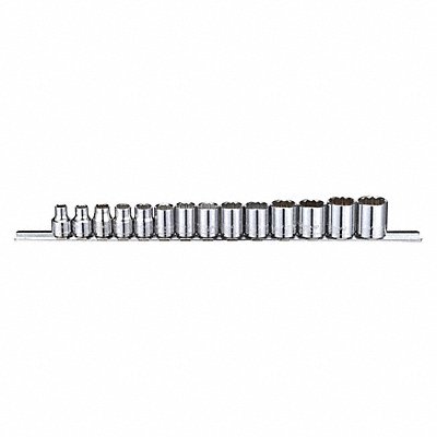 WESTWARD 53PN49 Socket Set Chrome 6-19 mm 12Pt 14 PCs