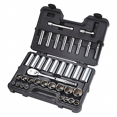 WESTWARD 53PN53 Socket Wrench St Chrome 12Pt 3/8 - 1 3/8 in