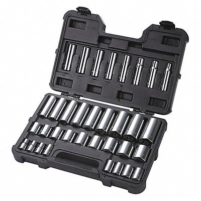 WESTWARD 53PN56 Socket Set Chrome SAE 12 Pt 34 Pieces