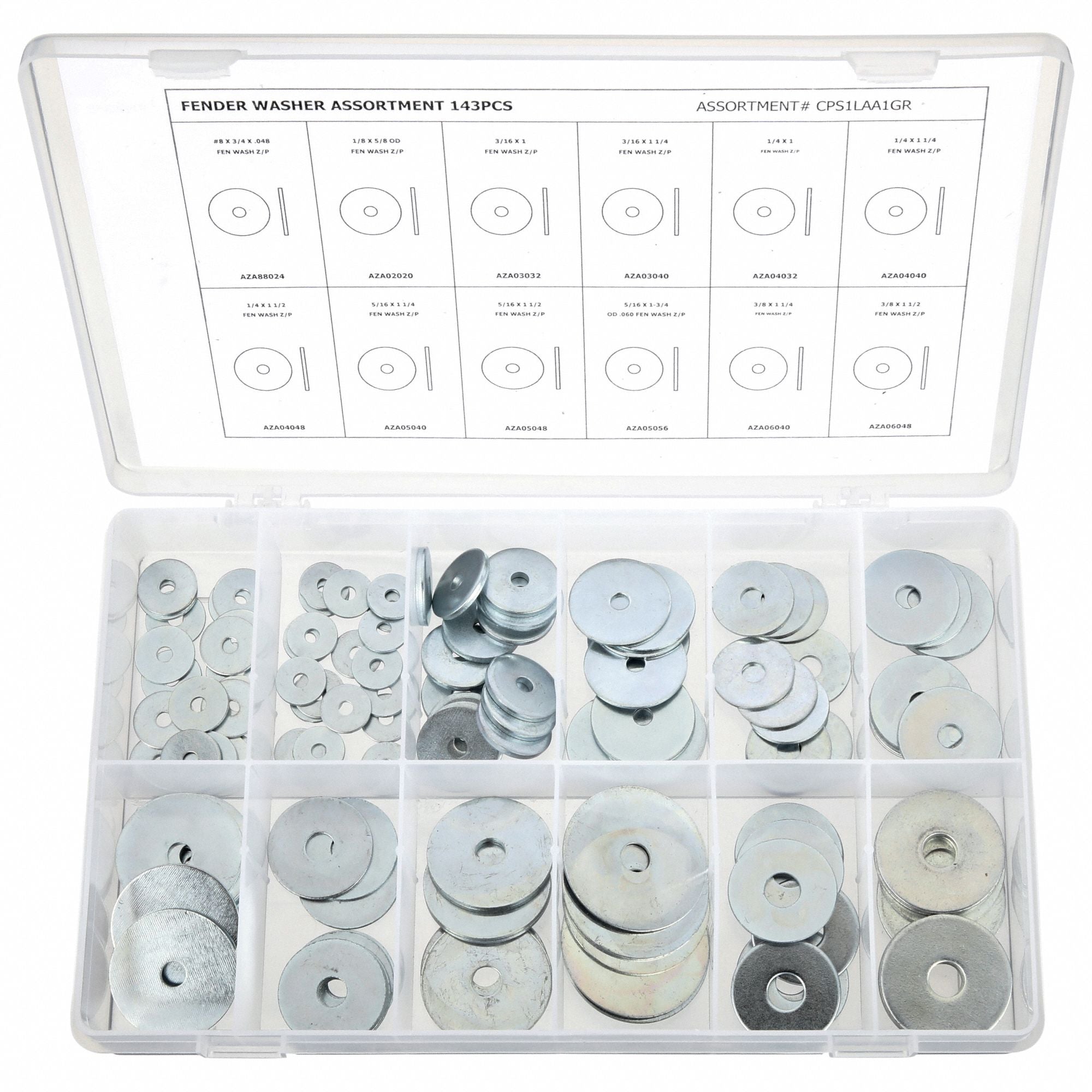 GRAINGER CPS1LAA1GR Wshr Assrt Zinc Plated Steel 143PK