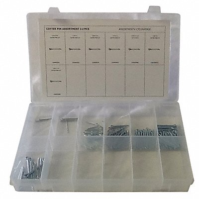 GRAINGER CPS1NA99GR Pin Assortment Low Carbon Steel 117 pcs.