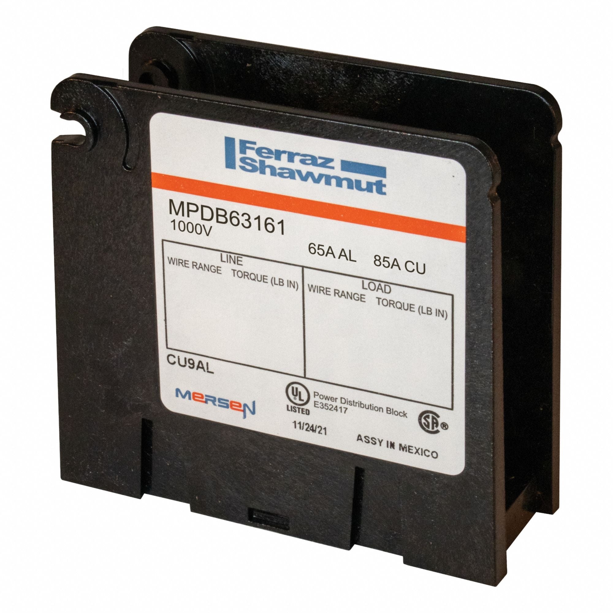 MERSEN MPDB63161 Power Distribution Block AL Min 85A 1P4