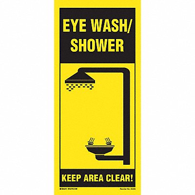 BRADY 20395LS Sign Safety Shower Bk/Yel Plastic Eng Surf