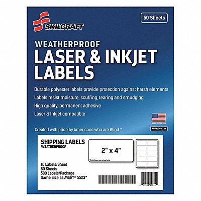 54XZ43 ABILITY ONE 7530020000000 Multiple Purpose Label Paper PK50
