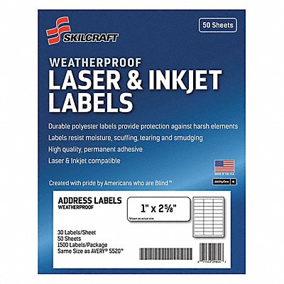 54XZ44 ABILITY ONE 7530020000000 Multiple Purpose Label Paper PK50