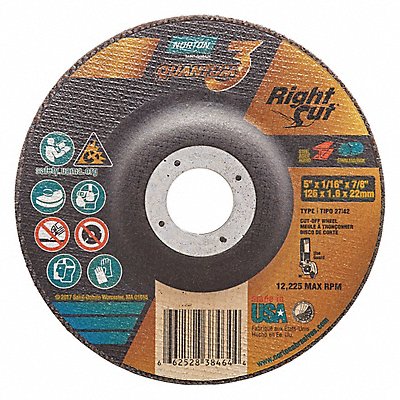 NORTON 66252838464 Depressed Centre Cut Off Wheel 7/8 CN Unthreaded Hole