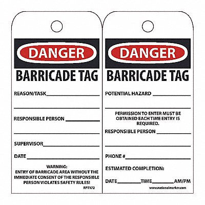 NMC RPT172 Danger Barricade Tag PK25