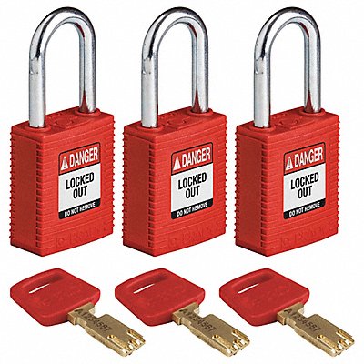 BRADY NYLRED38STKA3PK Lockout Padlock Nylon Red 1-13/16 H PK3
