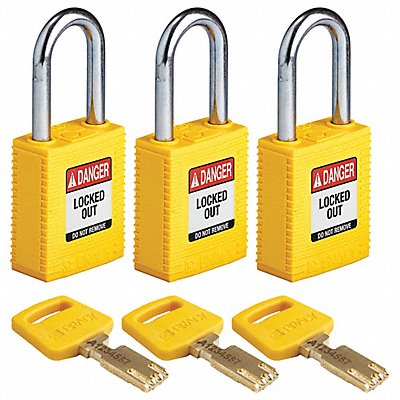 BRADY NYLYellow38STKA3PK Lockout Padlock Nylon Yellow 1/2 W PK3