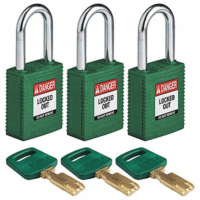 BRADY NYLGRN38STKA3PK Lockout Padlock Nylon Grn 1/2 W PK3