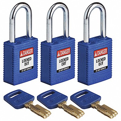 BRADY NYLBLU38STKA3PK Lockout Padlock Nylon Bl 1/2 W PK3