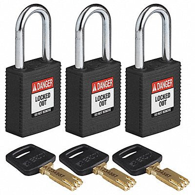 BRADY NYLBLK38STKA3PK Lockout Padlock Nylon Blk 1/2 W PK3