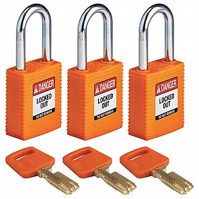 BRADY NYLORG38STKA3PK Lockout Padlock Nylon Org 1/2 W PK3