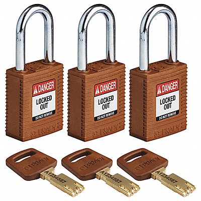 BRADY NYLBRN38STKA3PK Lockout Padlock Nylon Brn 1/2 W PK3
