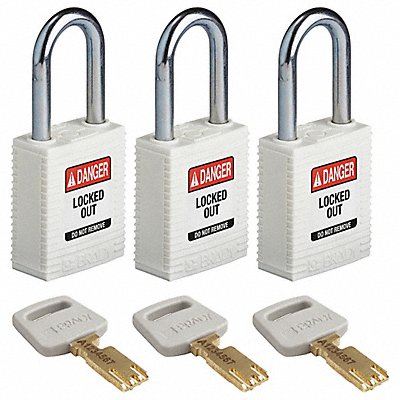BRADY NYellowHT38STKA3PK Lockout Padlock Nylon Wht 1/2 W PK3