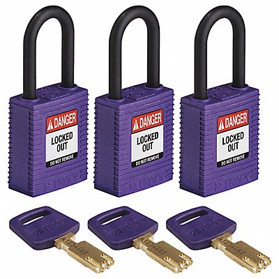 BRADY NYLPRP38PLKA3PK Lockout Padlock Nylon Rectangular PK3
