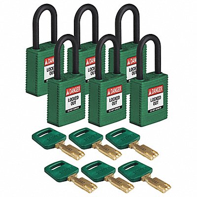 BRADY NYLGRN38PLKA6PK Lockout Padlock Nylon Body Green PK6