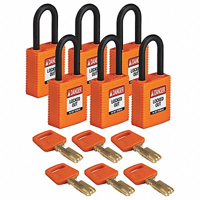BRADY NYLORG38PLKA6PK Lockout Padlock Nylon 1/2 W Org PK6