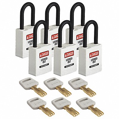 BRADY NYellowHT38PLKD6PK Lockout Padlock Nylon Wht Rectangle PK6