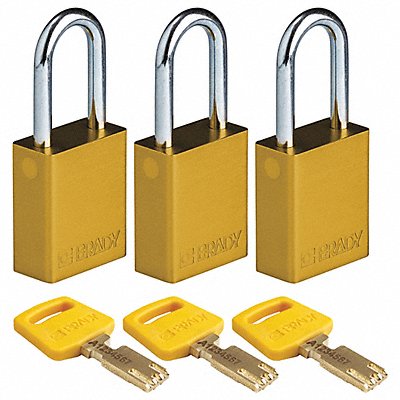 BRADY ALUYellow38STKA3PK Lockout Padlock Al Open Shackel PK3